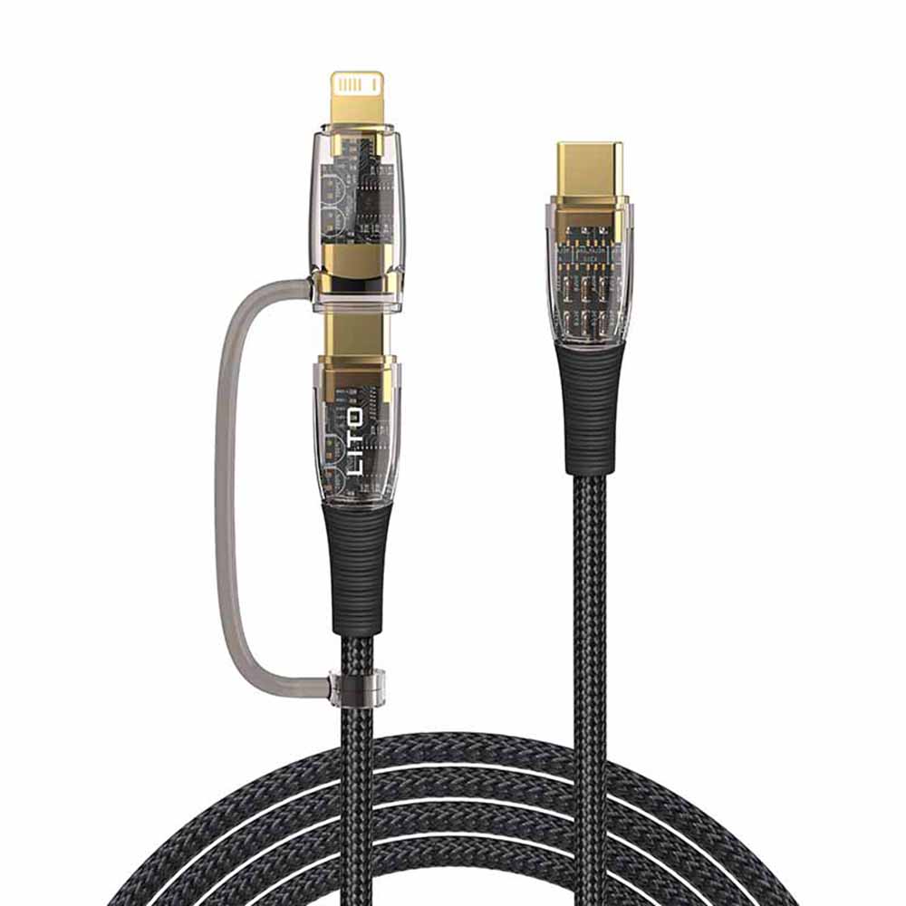 Lito Datový kabel Transparent 2v1 LD12 Type-C na Type-C Lightning Rychlé nabíjení Pletený Antioxidant Černý