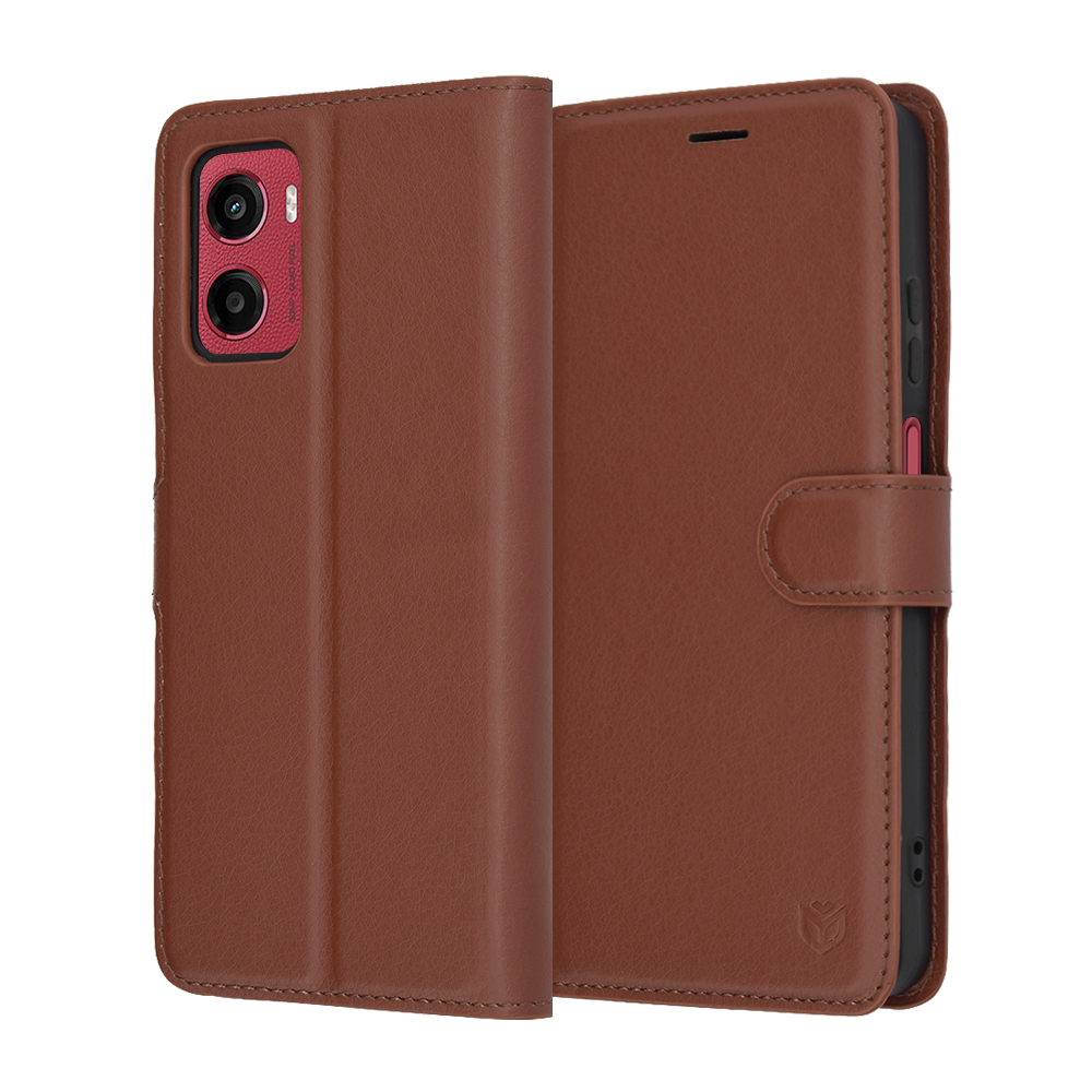 Pouzdro Techsuit kožené pro Motorola Moto G05 E15 hnědé