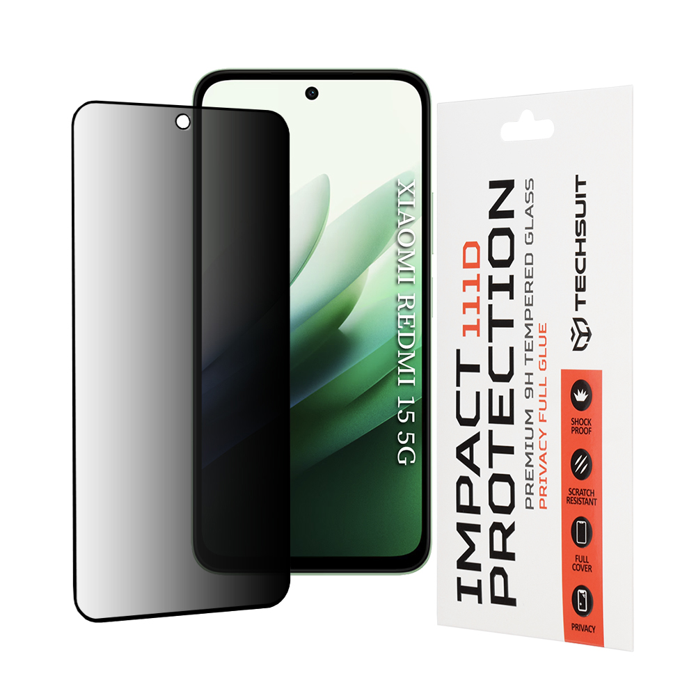 Ochranné sklo Techsuit 111D Privacy Full Glue pro Xiaomi Redmi 15 černé
