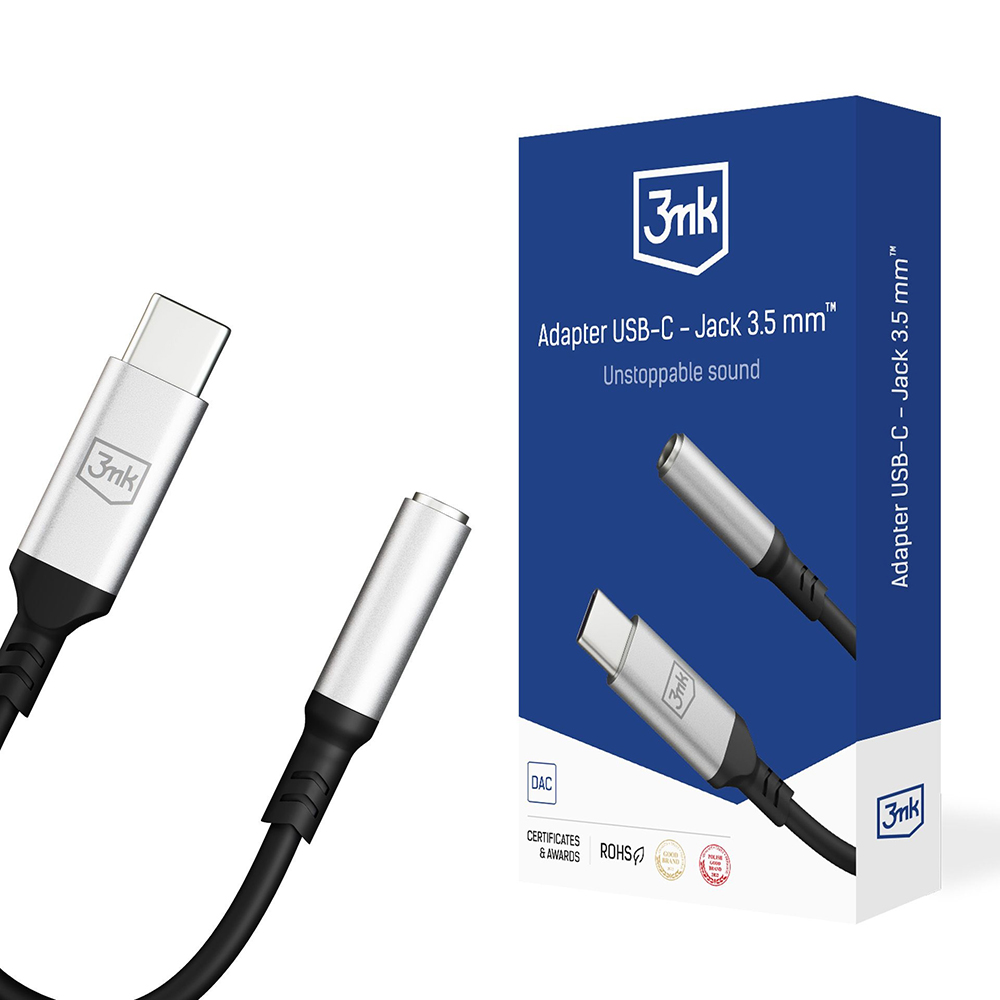 3mk Audio Cable Adapter USB-C na Jack 3.5mm DAC Chip Aluminium Šedý