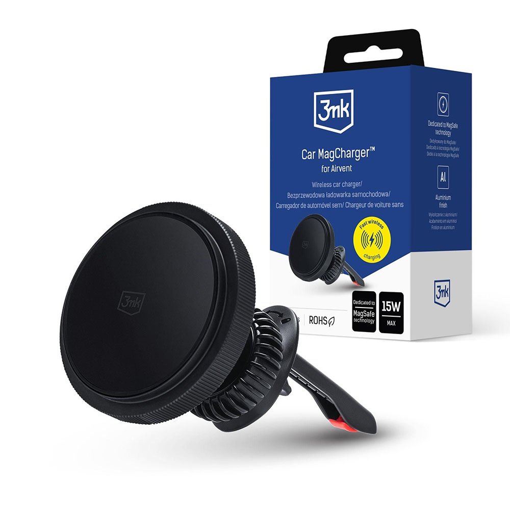 3mk Držák do auta s bezdrátovým nabíjením MagCharger pro ventilaci černý
