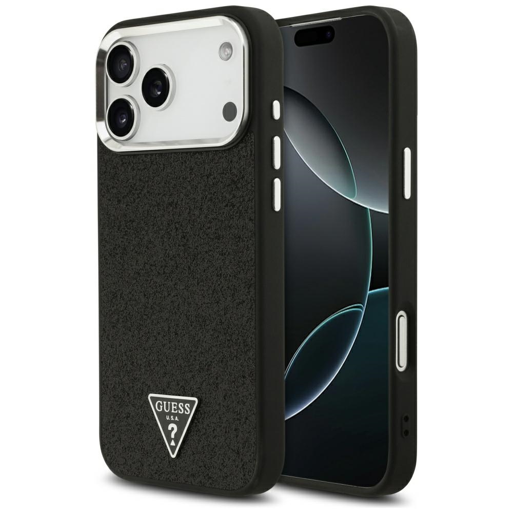 Guess Glitter Triangle Logo MagSafe iPhone 17 Pro Max černý