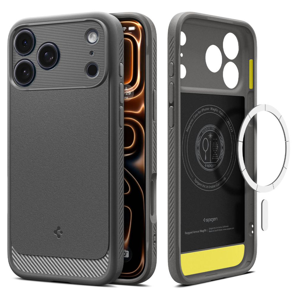 Spigen Rugged Armor MagSafe pro iPhone 17 Pro šedý