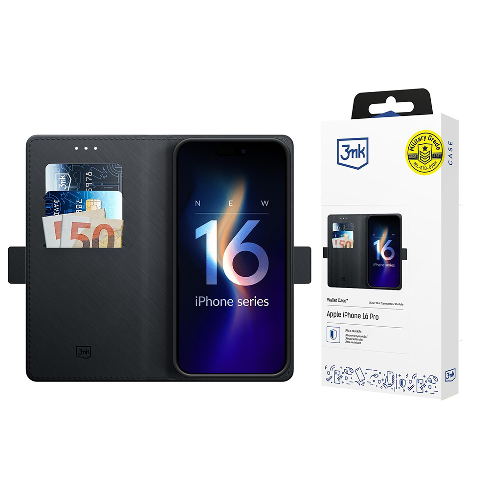 Pouzdro peněženka 3mk iPhone 16 Pro černé