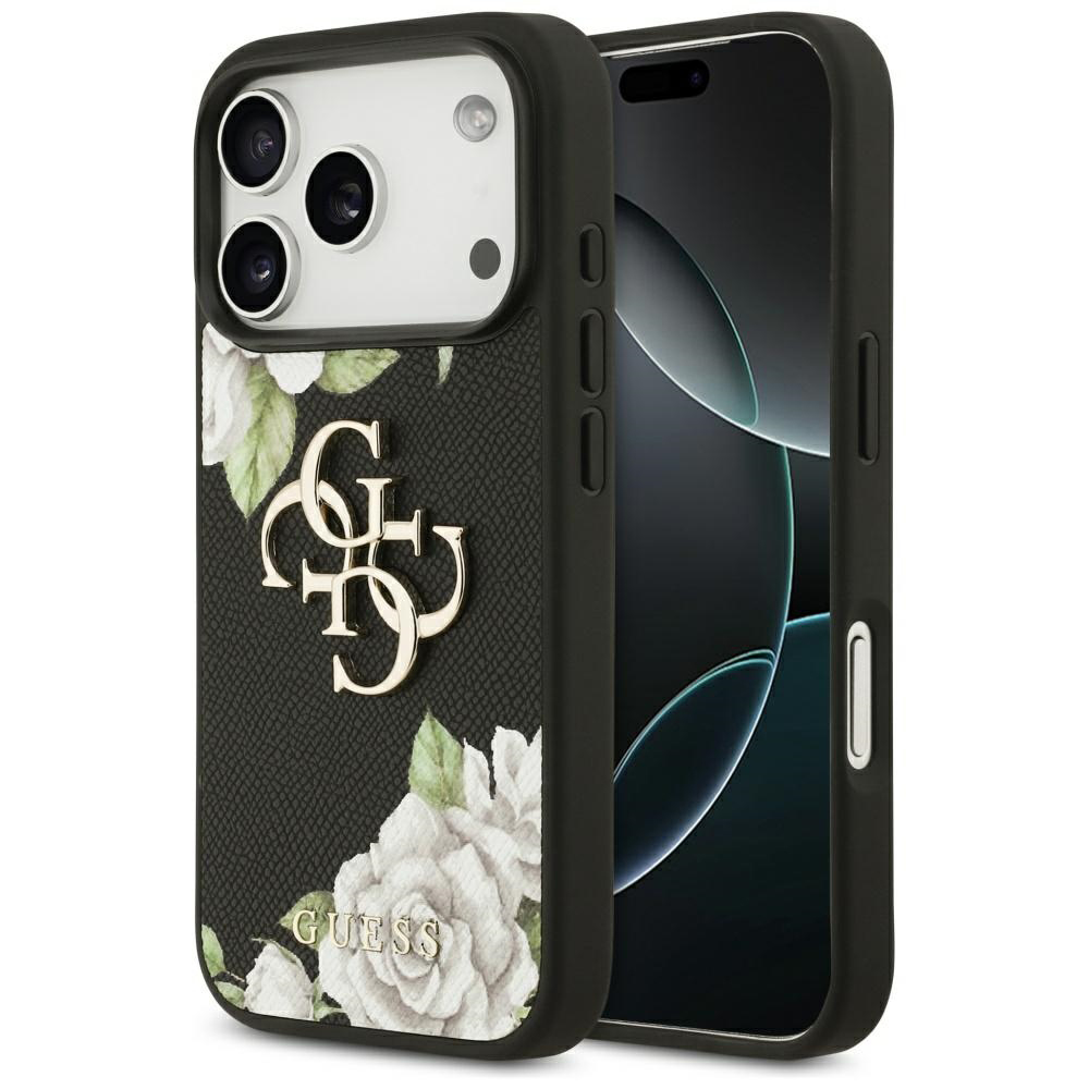 Guess Hardcase 4G Grained Roses Big Logo iPhone 17 Pro černá