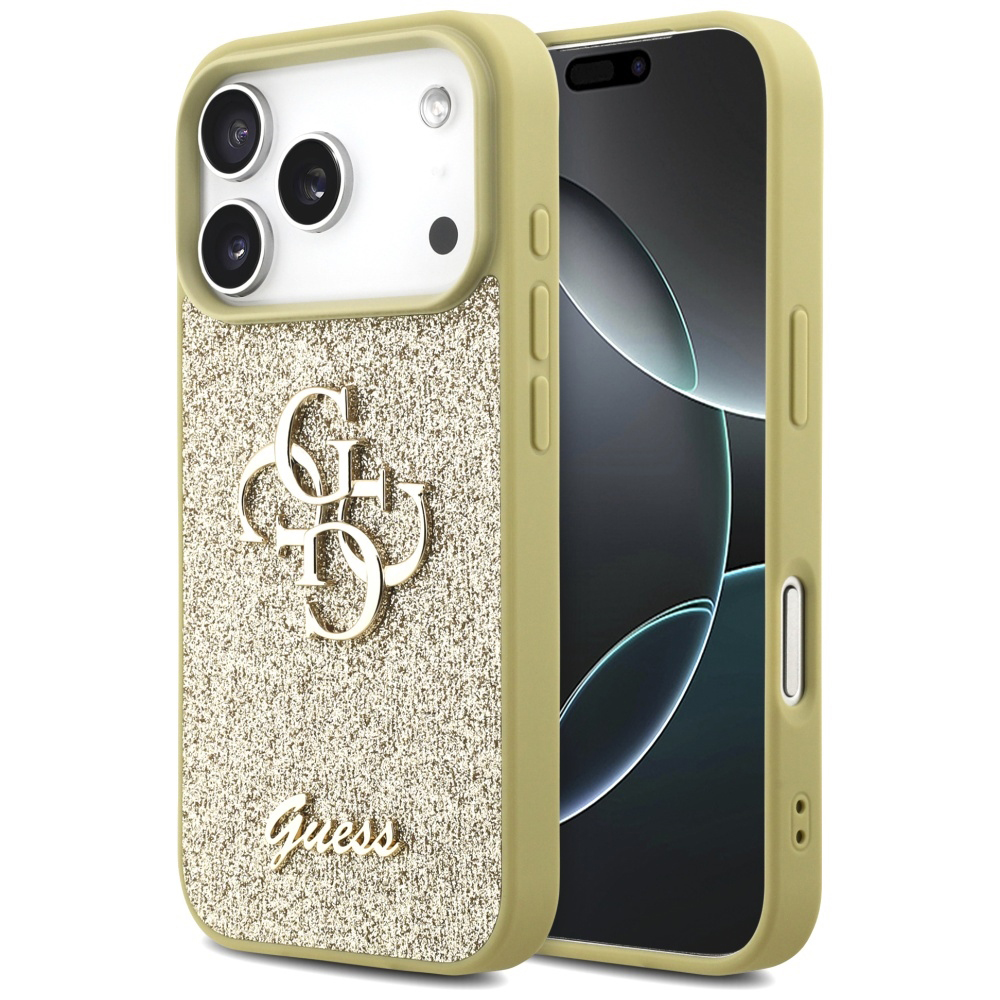 Guess Fixed Glitter Big 4G pouzdro iPhone 17 Pro Max zlatá