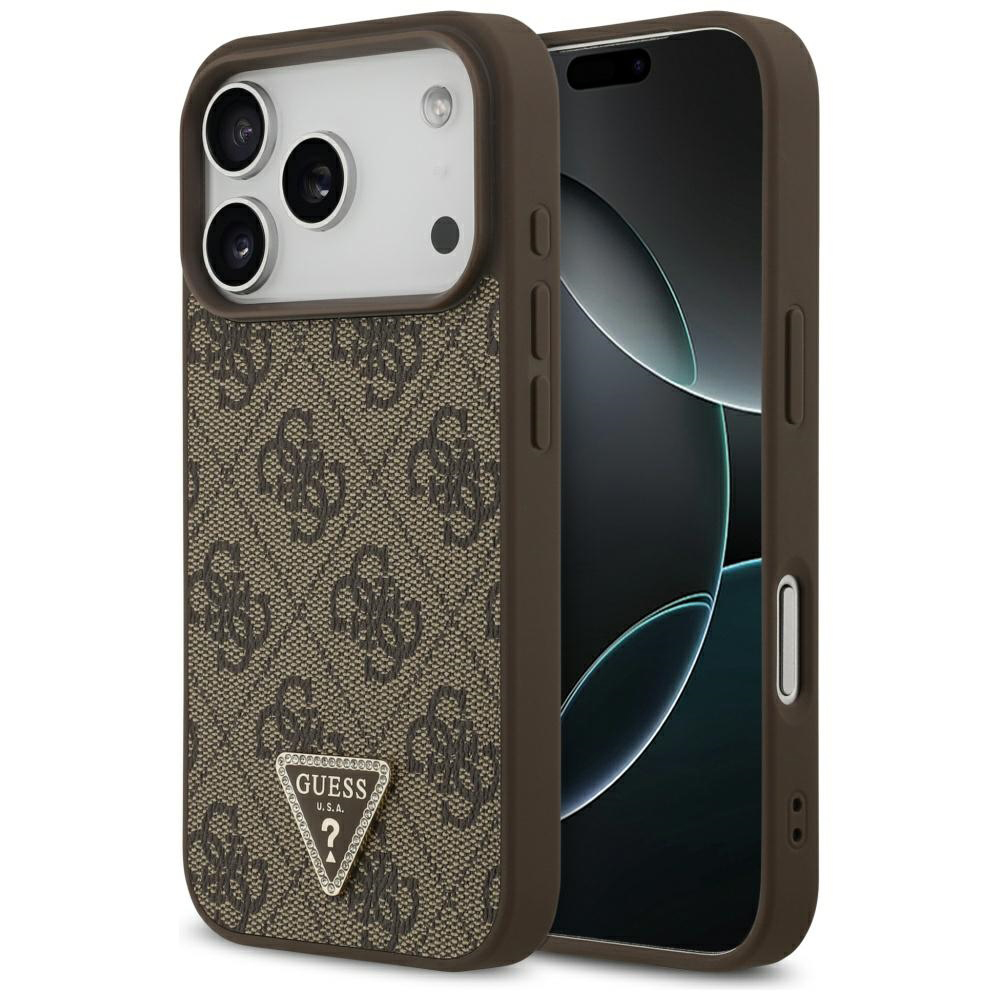 Guess Leather 4G Triangle Strass MagSafe iPhone 17 Pro Hnědá