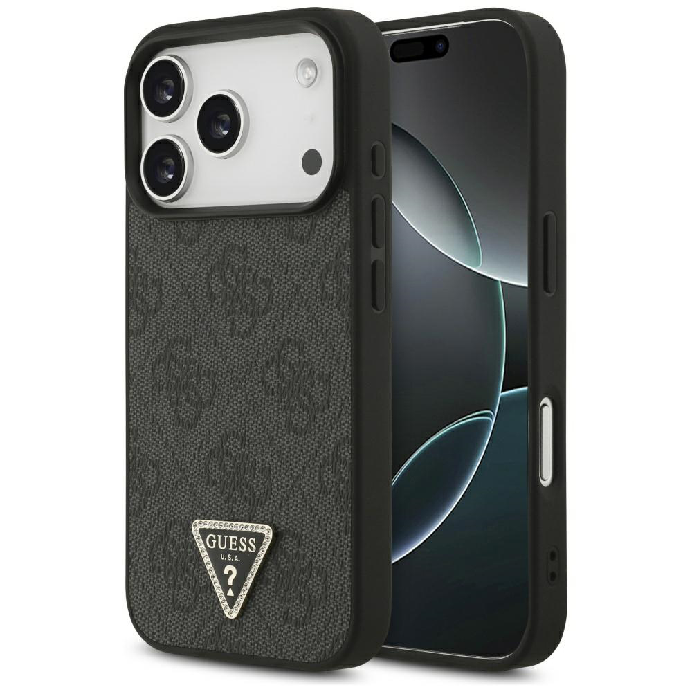 Guess Leather 4G Triangle Strass MagSafe pro iPhone 17 Pro Max černá