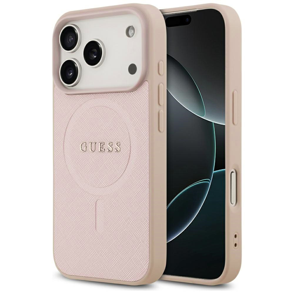 Guess Saffiano Classic Logo MagSafe pro iPhone 17 Pro růžová