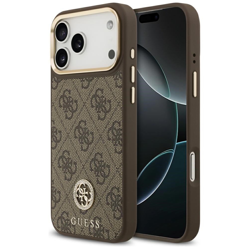 Guess Hardcase 4G Strass Logo MagSafe iPhone 17 Pro Max hnědý