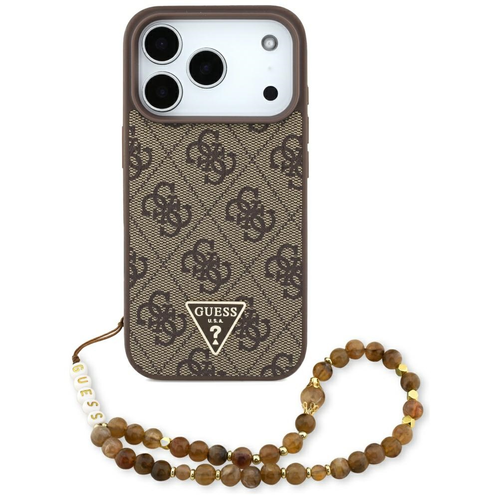 Guess Hardcase 4G Triangle Logo MagSafe s perlovým páskem iPhone 17 Pro hnědý