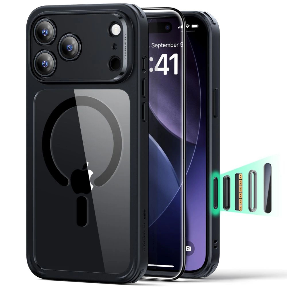ESR Classic Hybrid HaloLock s ochranným sklem iPhone 17 Pro černá průhledná