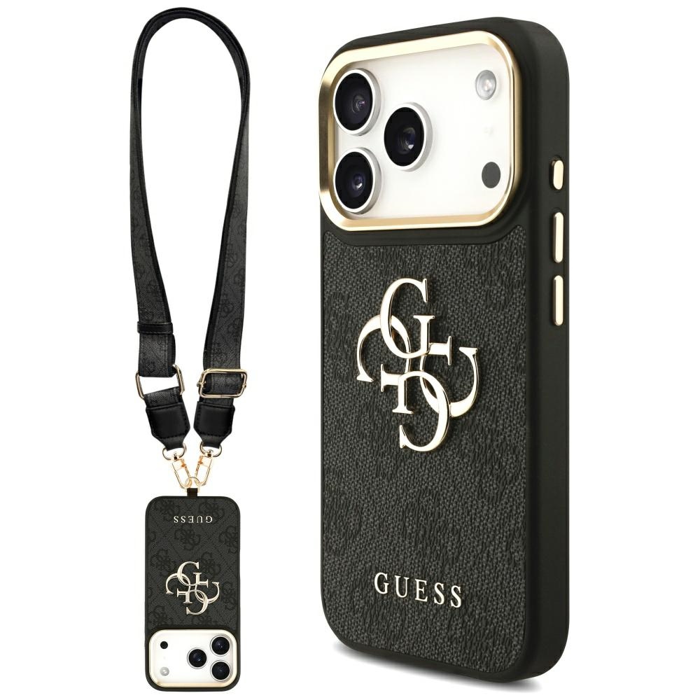 Guess Big 4G Classic Logo s velkým popruhem kovová tlačítka iPhone 17 Pro černá