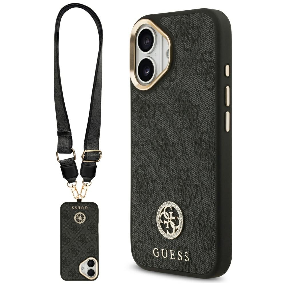 Guess 4G Strass Logo s velkým popruhem kovové tlačítko MagSafe iPhone 17 černá