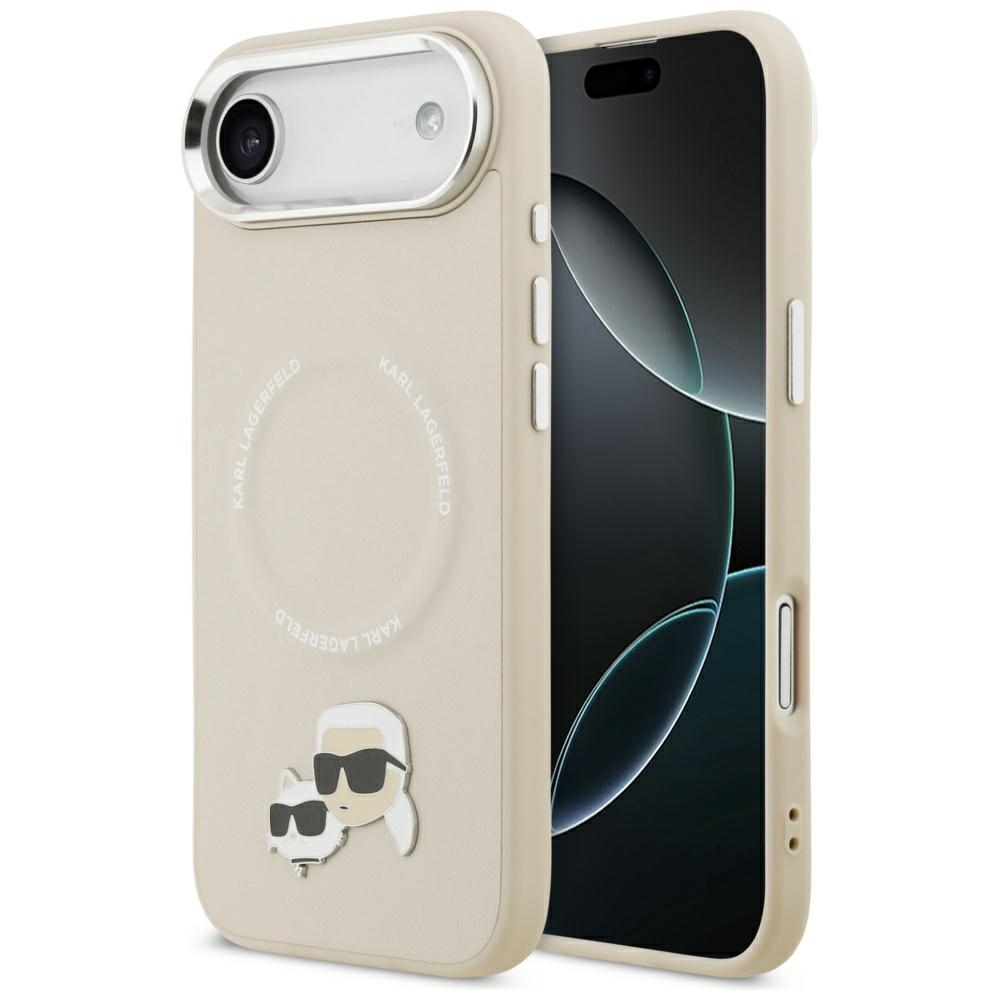 Karl Lagerfeld Leather K&C Pins MagSafe iPhone 17 Air béžová