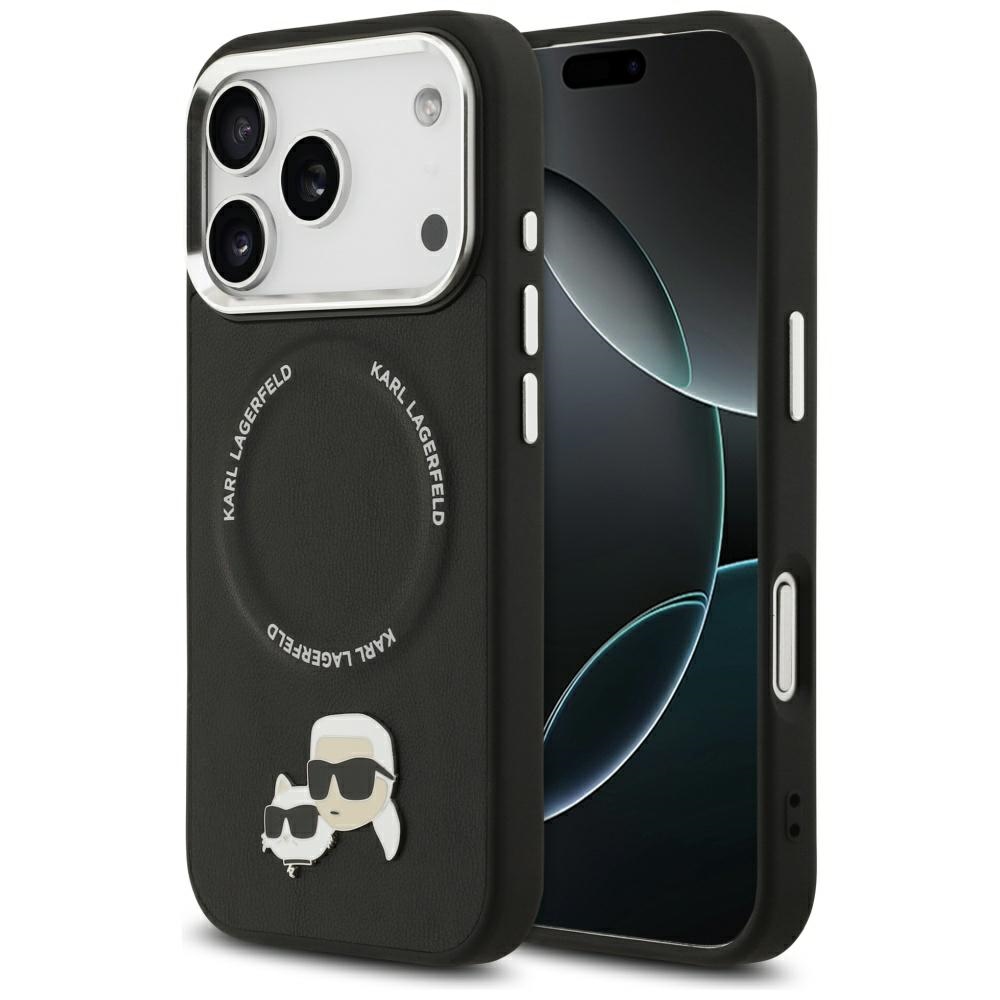 Karl Lagerfeld Leather K&C Pins MagSafe iPhone 17 Pro černá