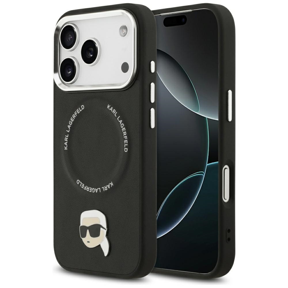 Karl Lagerfeld Leather Karl Pin MagSafe iPhone 17 Pro černá