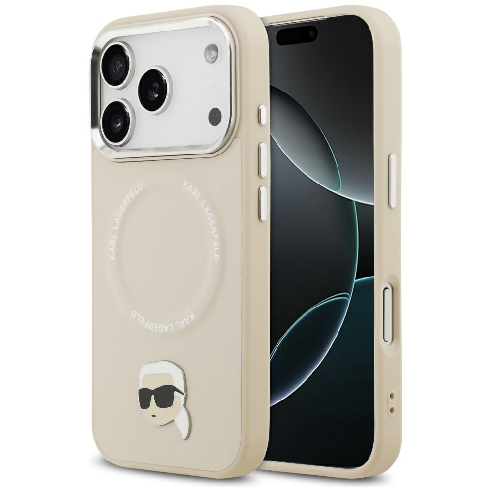 Karl Lagerfeld Leather Karl Pin MagSafe iPhone 17 Pro béžová