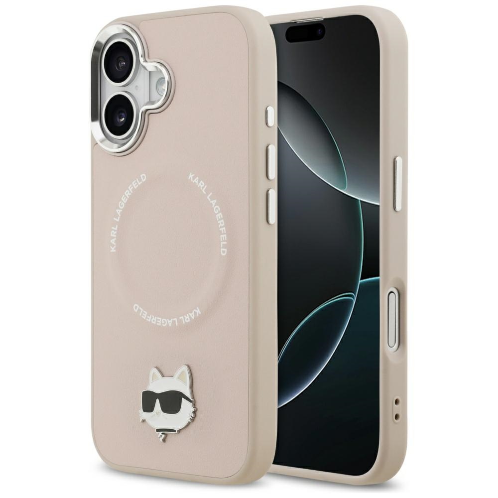 Karl Lagerfeld Leather Choupette Pin MagSafe iPhone 17 růžová