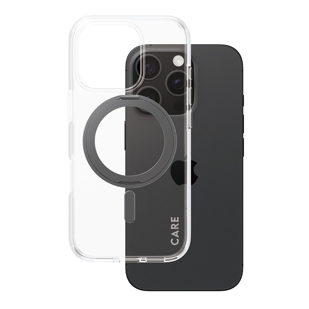 PanzerGlass® CARE Black Kickstand & MagSafe pro iPhone 16 Pro průhledný