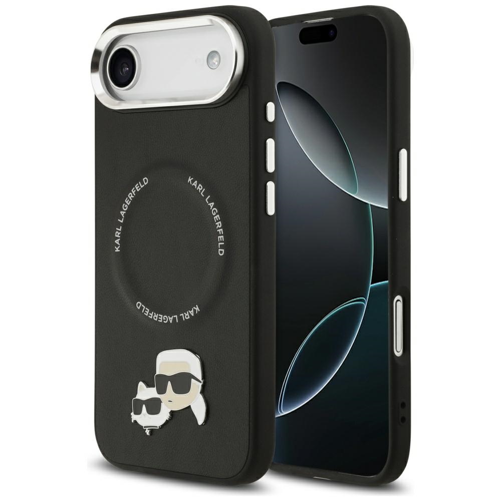 Karl Lagerfeld Leather Karl & Choupette Pins MagSafe iPhone 17 Air černá