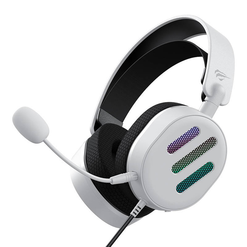 Havit H2038U drátová herní sluchátka USB RGB osvětlení mikrofon bílá