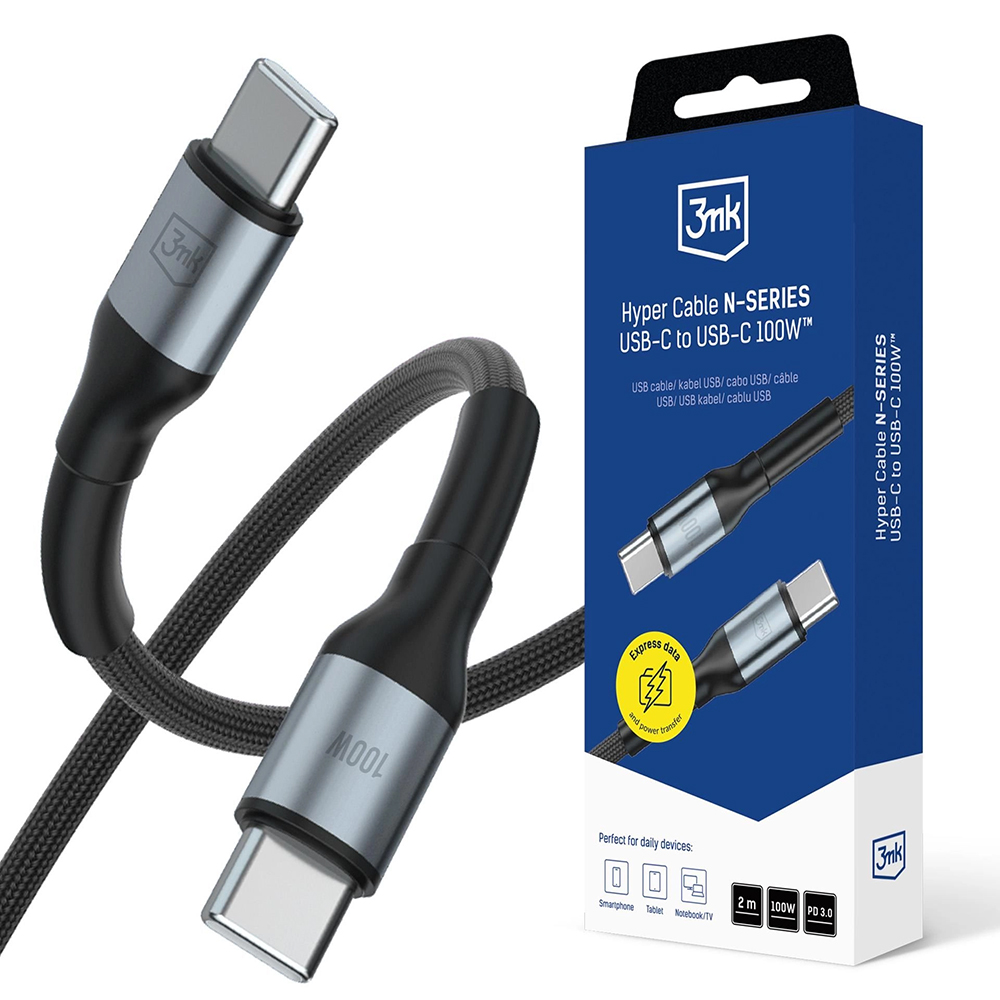 3mk Datový kabel Hyper N-Series Type-C na Type-C 100W 2m Černý