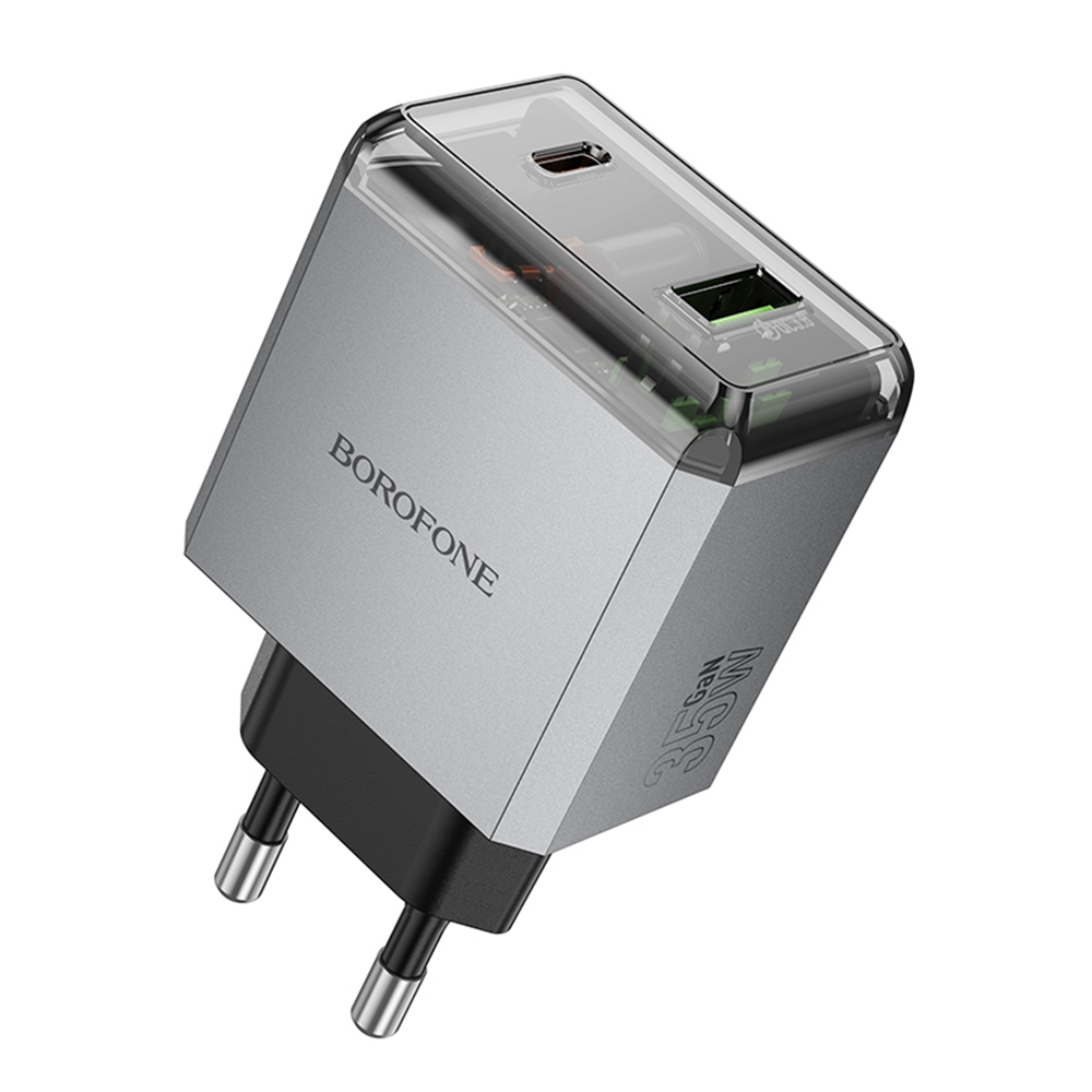 Borofone nabíječka Lena BN20 USB-C USB-A PD35W QC3.0 kovově šedá