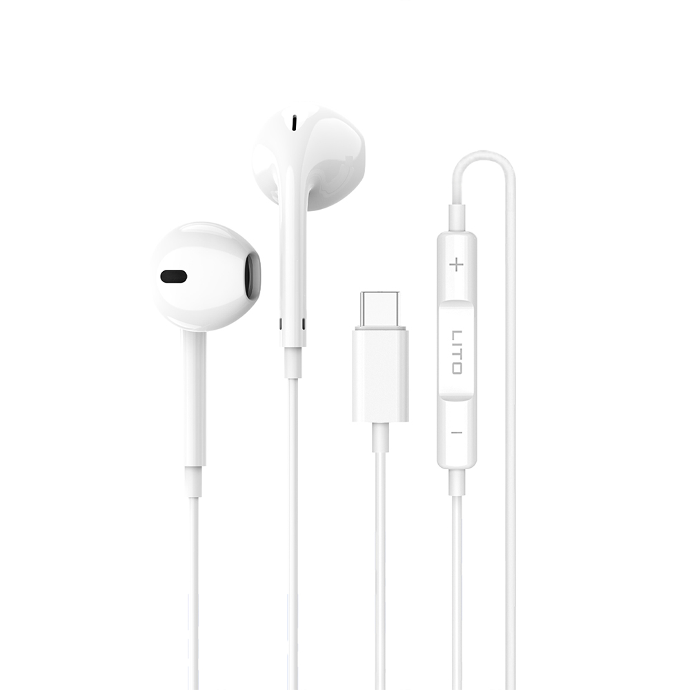 Lito LF01T drátová sluchátka USB-C stereo s HD mikrofonem bílá