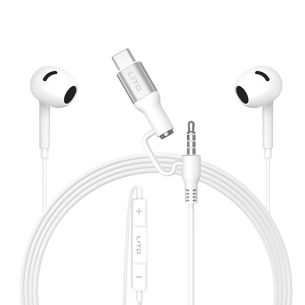 Lito LF03 drátová sluchátka jack 3.5mm type-C bílá 1.2m