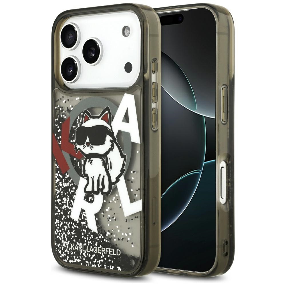 Karl Lagerfeld Liquid Glitter Choupette Logo MagSafe iPhone 17 Pro černé