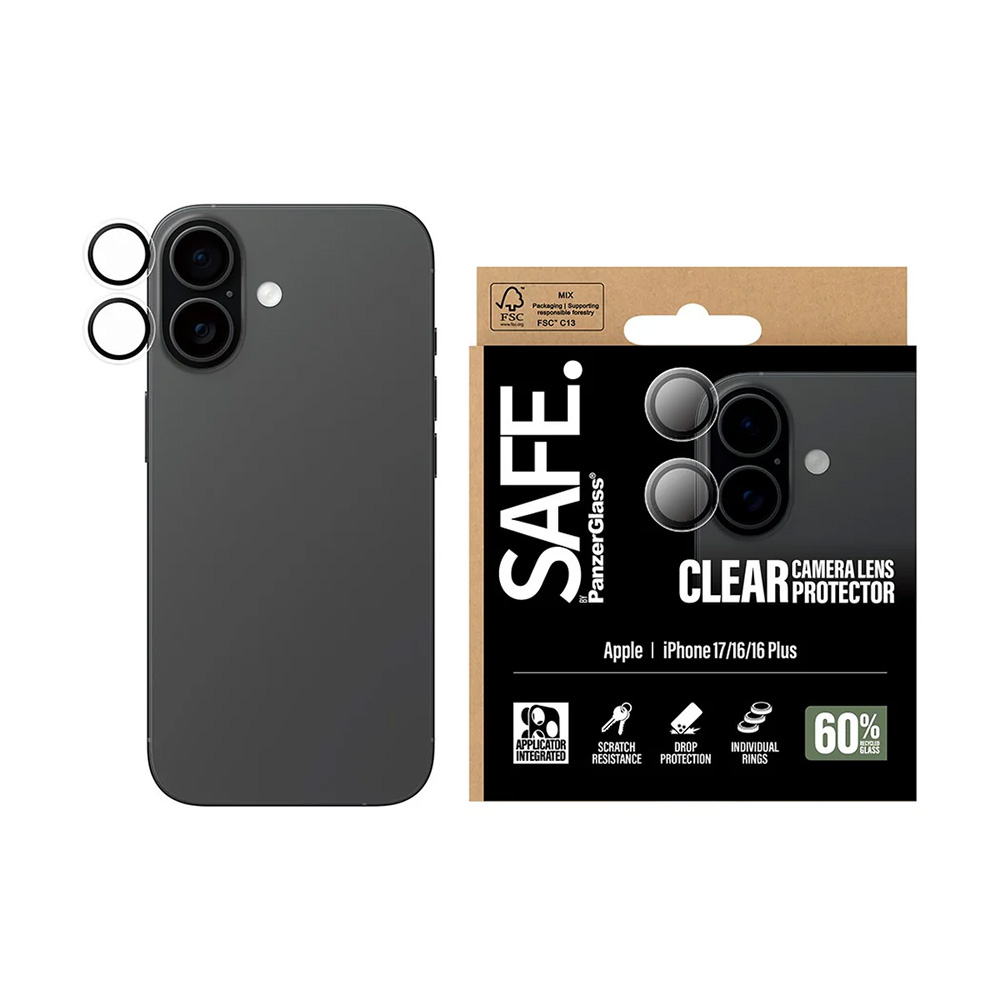 PanzerGlass SAFE. ochrana objektivu fotoaparátu pro iPhone 17/16/16 Plus clear