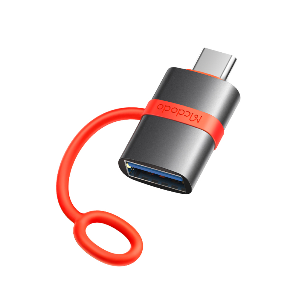 Mcdodo – adaptér (OT-3810) – se silikonovým háčkem, hliníková slitina, USB na typ-C, 5Gbps, přenosný design, plug&play – šedá