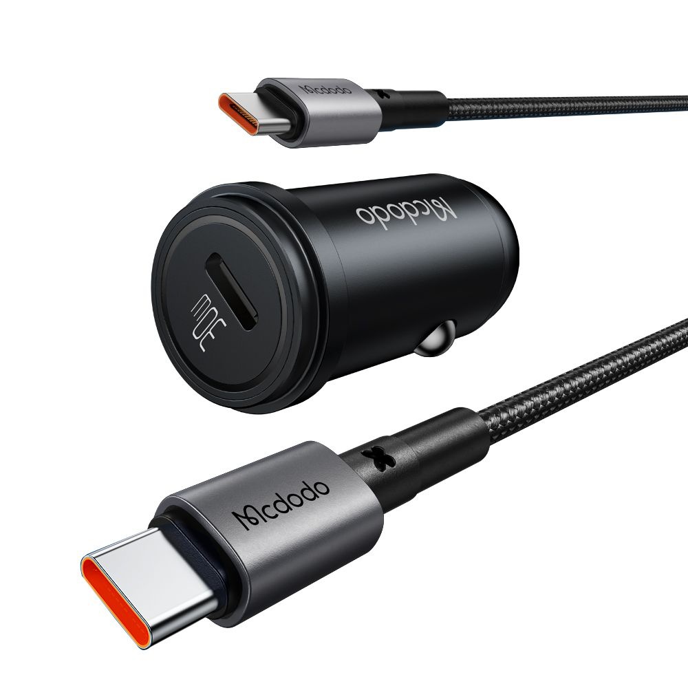 Mcdodo - nabíječka do auta Obsidian Series (CC-7493) - s kabelem typu C, PD30W, Smart IC, mini velikost, 1,2m - černá
