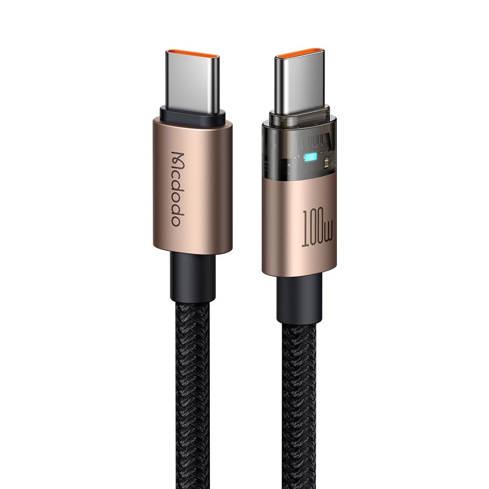 Mcdodo – datový kabel (CA-5581) – s nabíjecím světlem, USB-C na USB-C, průhledný kabel, 100W, 1.2m – Desert Gold