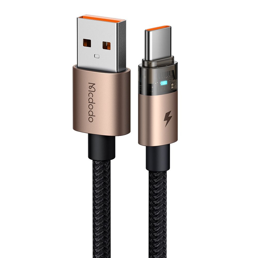 Mcdodo – datový kabel (CA-6891) – s nabíjecím světlem, USB-C na USB-A, průhledný kabel, 6A, 1,2m – Desert Gold