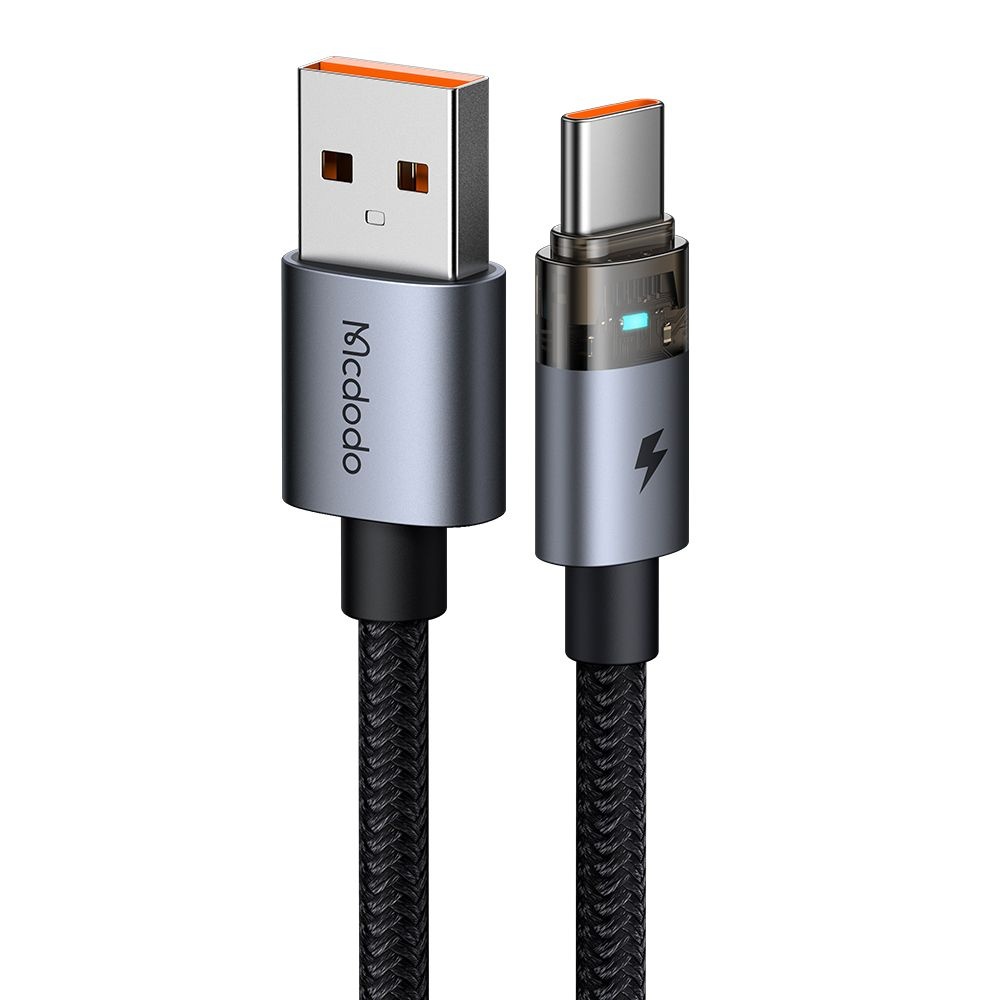Mcdodo – datový kabel (CA-6890) – s nabíjecím světlem, USB-C na USB-A, průhledný kabel, 6A, 1,2m – černý