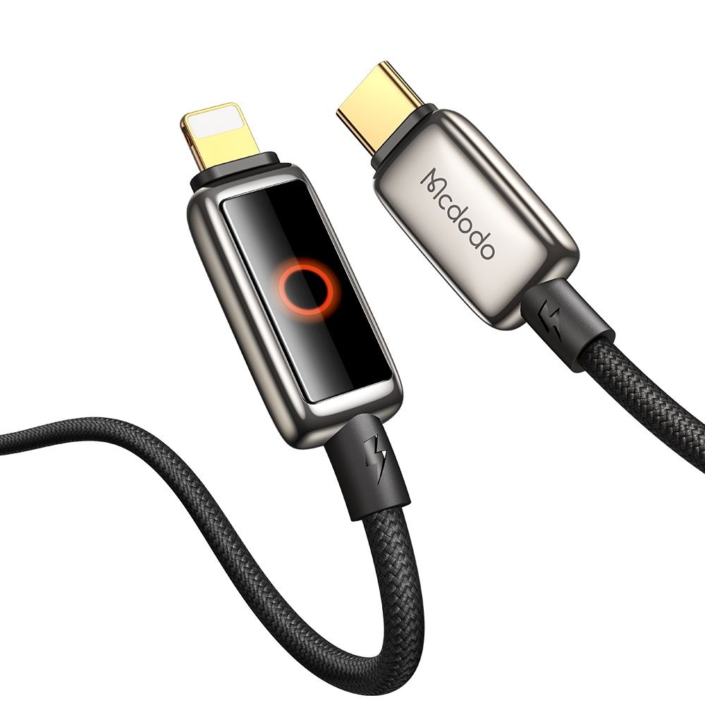 Mcdodo – datový kabel (CA-6670) – s dýchacím světelným LED displejem, USB-C na Lightning, automatické vypnutí, 36W, 1,2m – černý