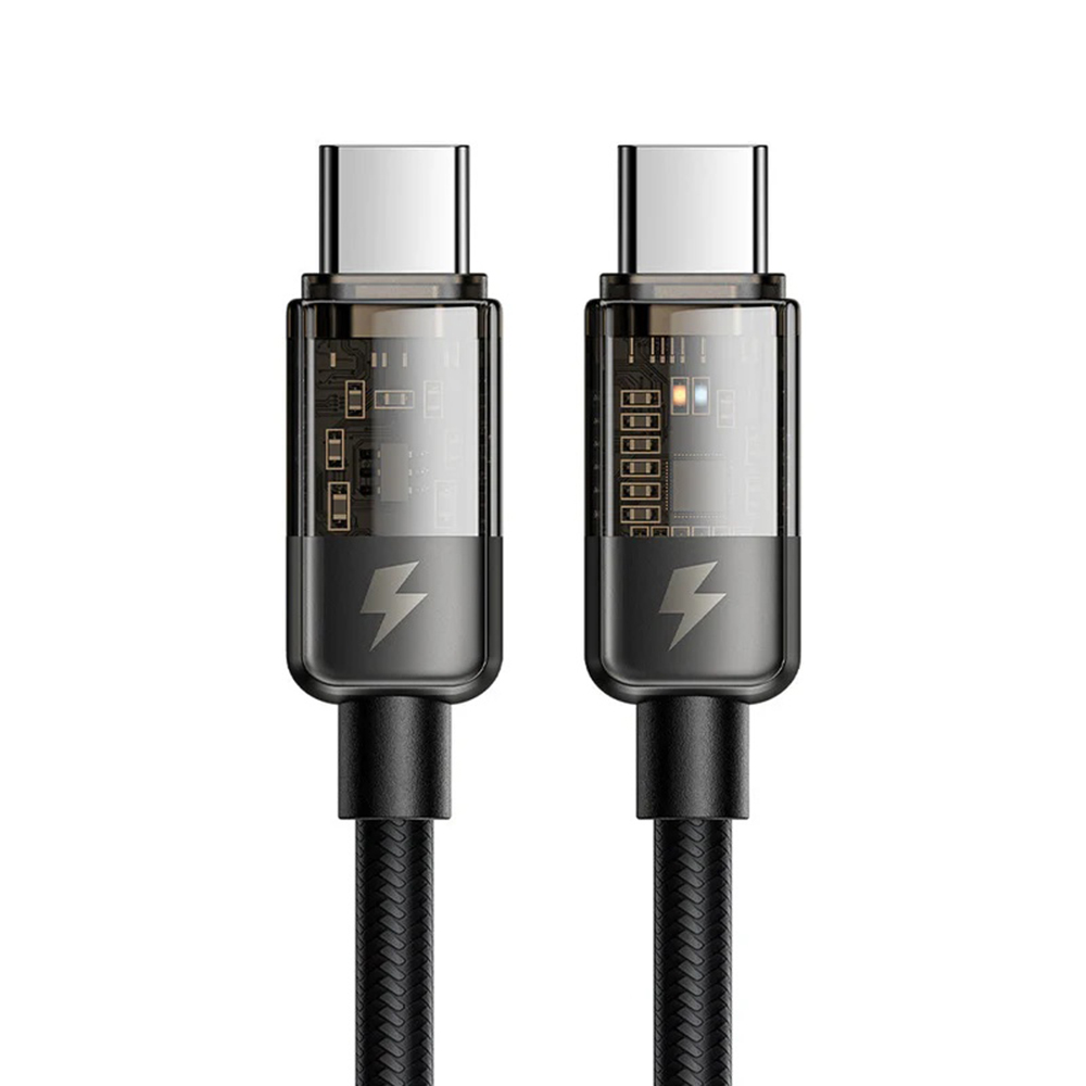 Mcdodo – datový kabel (CA-2840) – Type-C na Type-C, 100W, rychlonabíjení, transparentní design, automatické vypnutí, 1,2m – černý