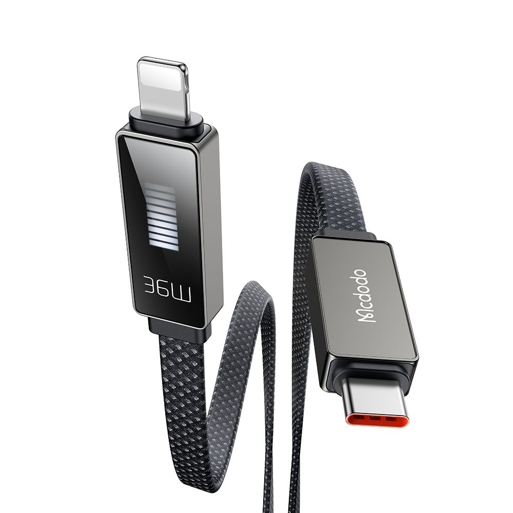 Mcdodo – datový kabel řady Rythm (CA-4960) – Type-C na Lightning, 36W, LED displej, rychlé nabíjení, 1,2m – černý