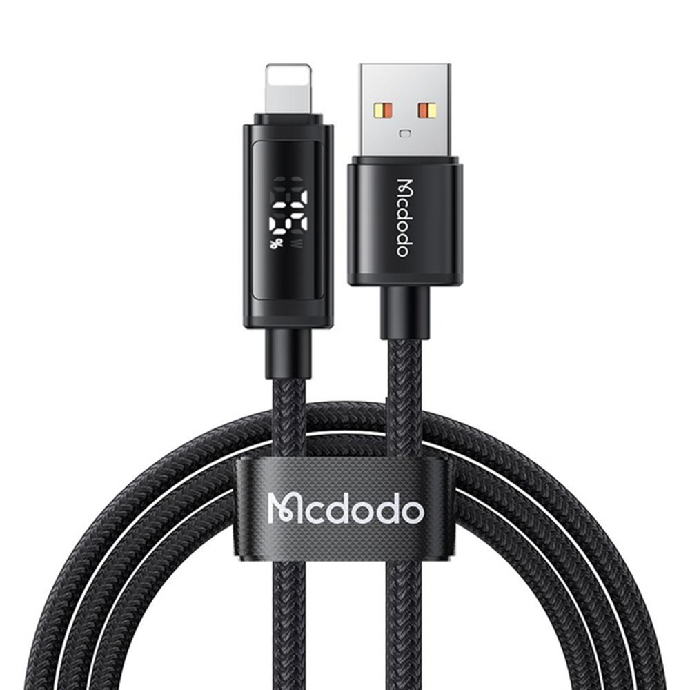 Mcdodo – datový kabel (CA-7970) – USB-A na Lightning, duální LED displej, 3A, 1,2m – černý