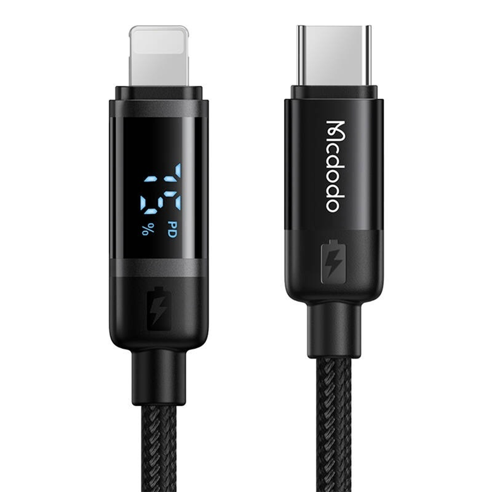 Mcdodo – datový kabel řady BAT (CA-5210) – USB-C na Lightning, 36W, digitální displej, 1,2m – černý