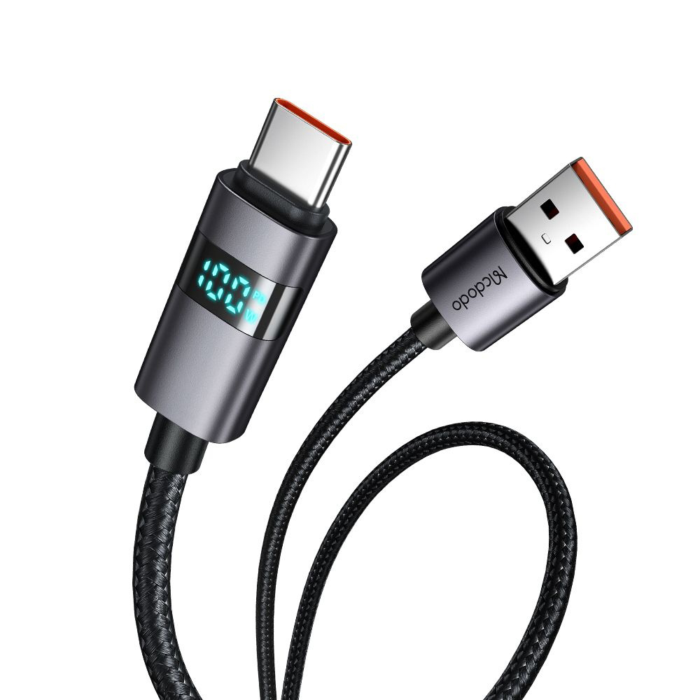 Mcdodo – datový kabel (CA-6520) – USB-A na USB-C, LED displej, 6A, 1,2m – černý