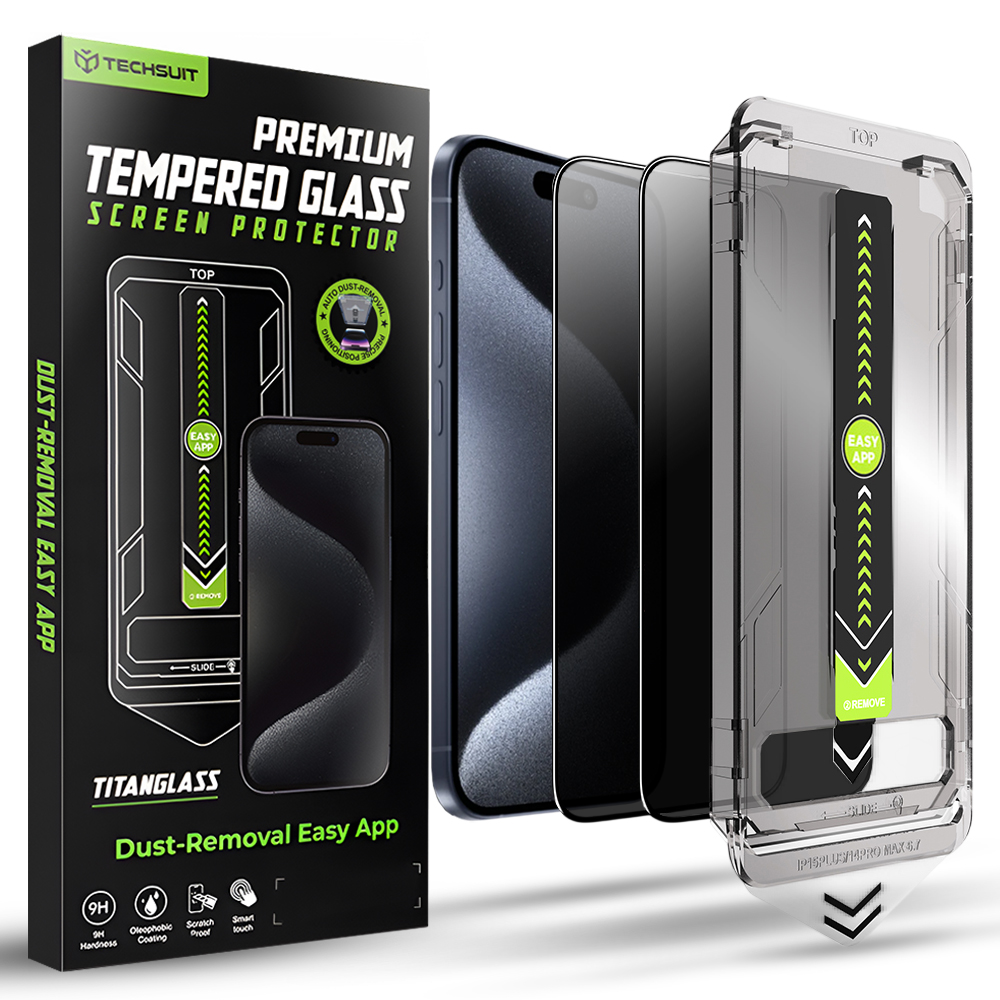 Techsuit – TitanGlass FullCover (2 balení) – iPhone 15 Pro – soukromí