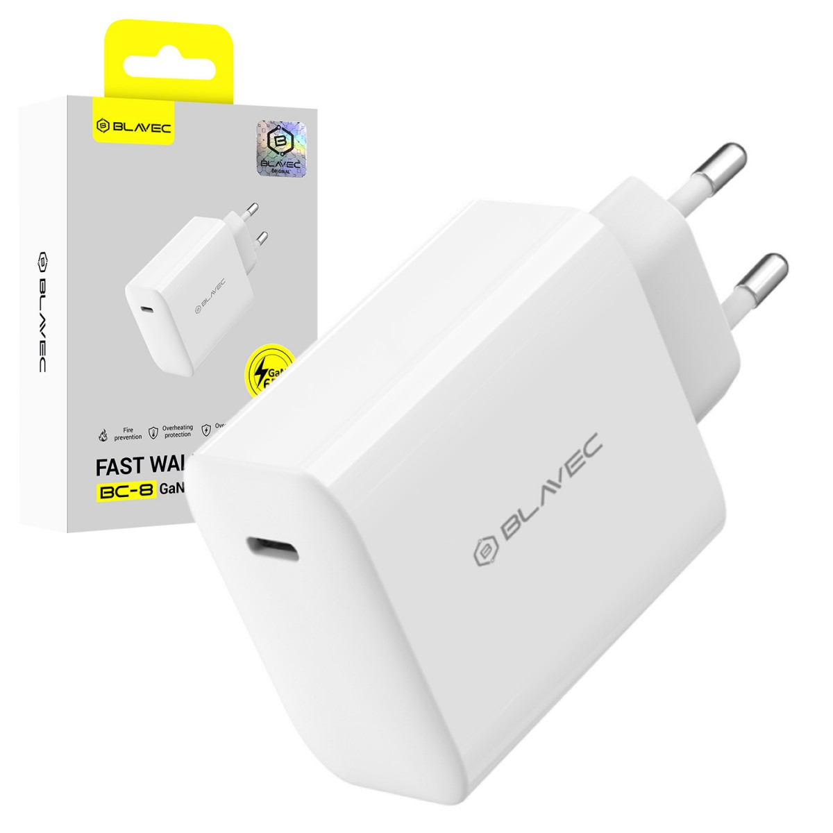 Adaptér Blavec BC-8 GaN4 - typ C - PD QC 65W 3A (TCBC8G4-CW653A) bílý