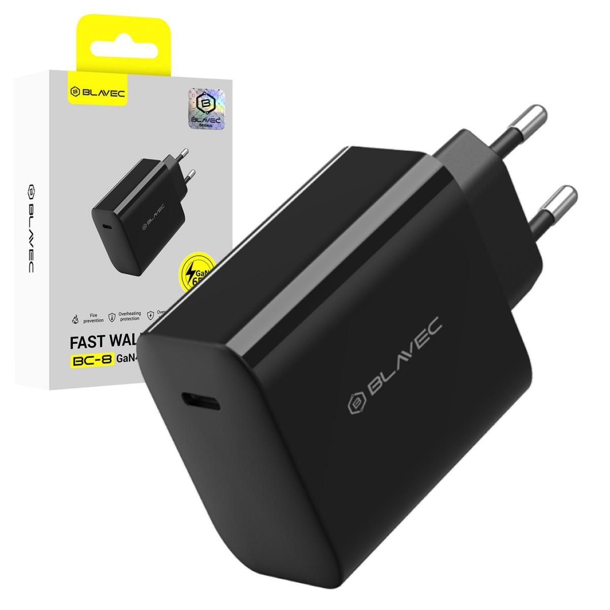 Adaptér Blavec BC-8 GaN4 - typ C - PD QC 65W 3A (TCBC8G4-CB653A) černý