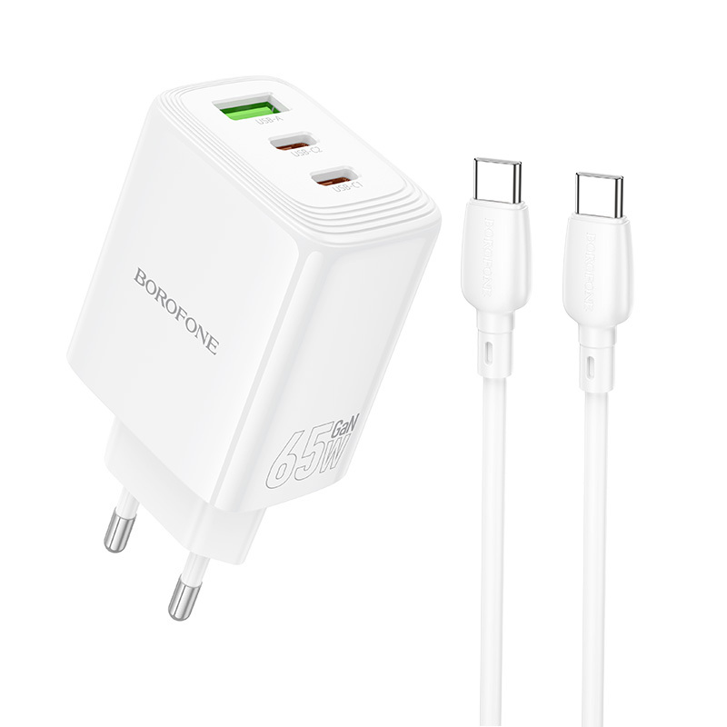 Nabíječka Borofone BN32 Cargador GaN – USB + 2xType C – QC 3.0 PD 65W s Type C na Type C bílá