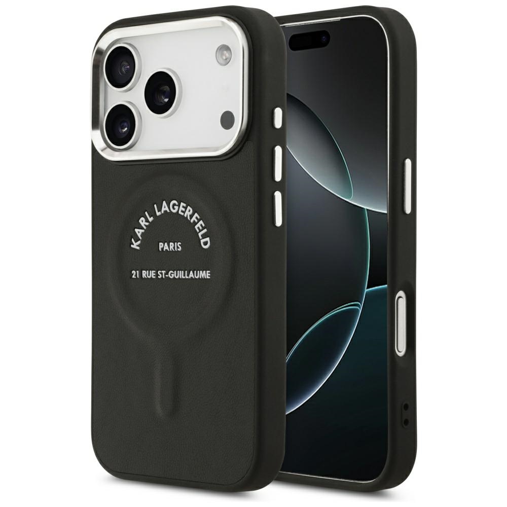 Karl Lagerfeld – kožené Karl RSG logo MagSafe (KLHMP17LPSKRSGEK) – iPhone 17 Pro – černé
