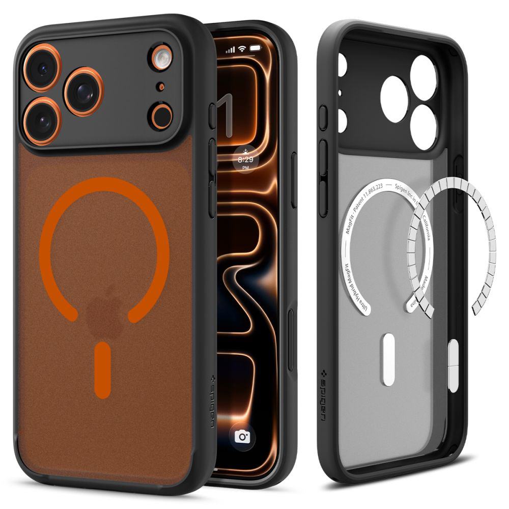 Spigen - Ultra Hybrid MagSafe - iPhone 17 Pro - mrazivá černá / oranžová
