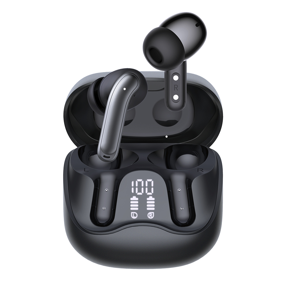 Techsuit – prémiová bezdrátová sluchátka EchoFit Pro (CW5) – Bluetooth V5.4, ANC, ENC, 400mAh, Multi-Connect, rychlé nabíjení, 6 mikrofonů – černá